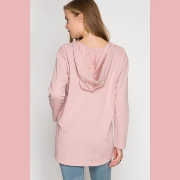 CLEARANCE! Lace Up V Neck Lightweight Hoodie - Picture 6 of 7